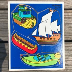 PlaySkool 4 Pc Boats Wooden Puzzle! VTG!